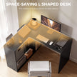 HOMCOM 110 cm L-Shaped Desk, Small Computer Desk with Fabric Drawer and Storage Shelves for Home Office, Study, Black – view 4