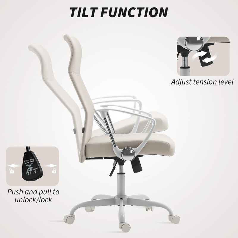 HOMCOM Fabric High Back Office Chair - Cream White – view 5
