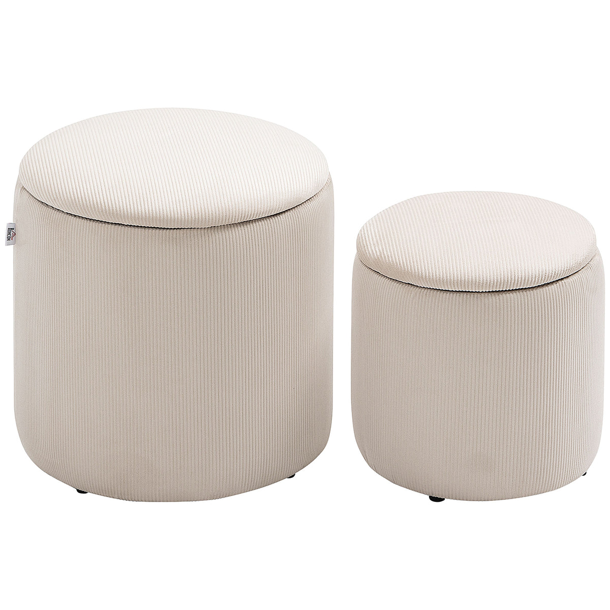 Set of 2 Corduroy Storage Ottomans – Cream