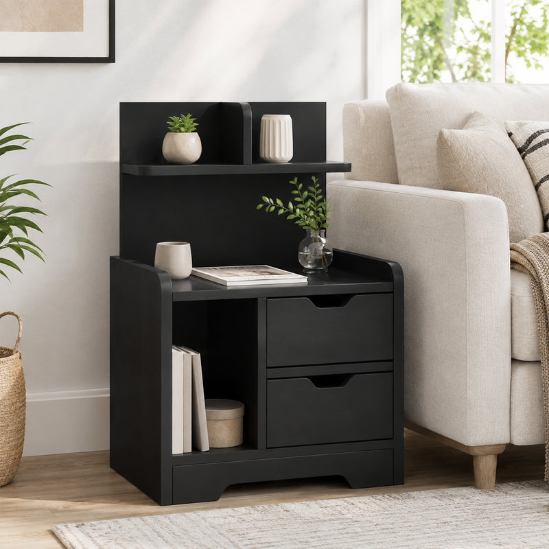 HOMCOM Bedside Table, Small Bedside Cabinet with 2 Drawers and Storage Shelves for Bedroom, Black Wood Effect – view 9