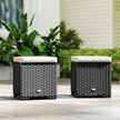 Outsunny Set of 2 Rattan Storage Ottoman, Outdoor Footstool with Removable Cushions, Garden Storage Seat for Balcony – view 8