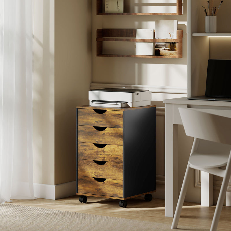 HOMCOM Five-Drawer Filing Cabinet - Rustic Brown – view 10