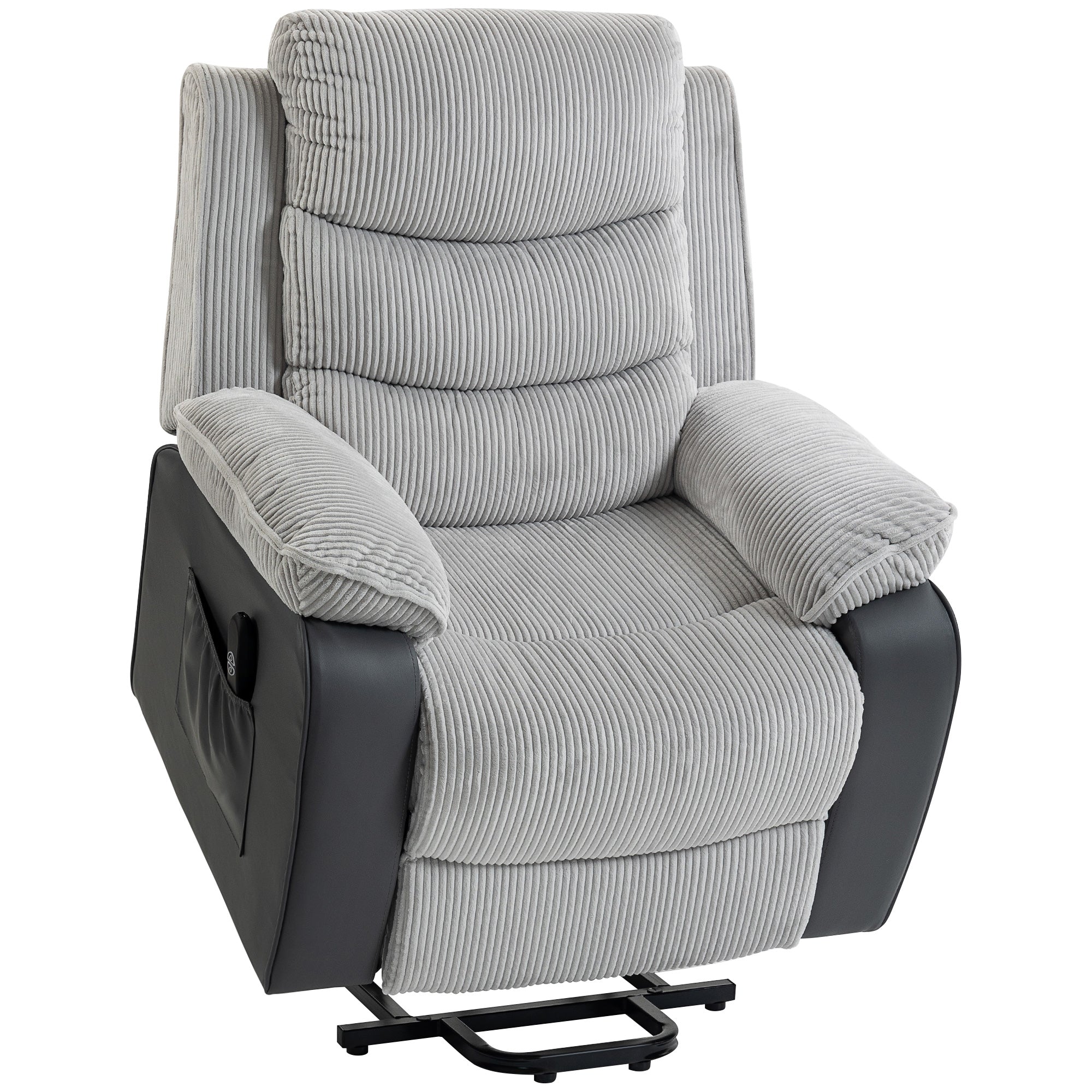 Overstuffed Corduroy Electric Lift Recliner Chair - Light Grey