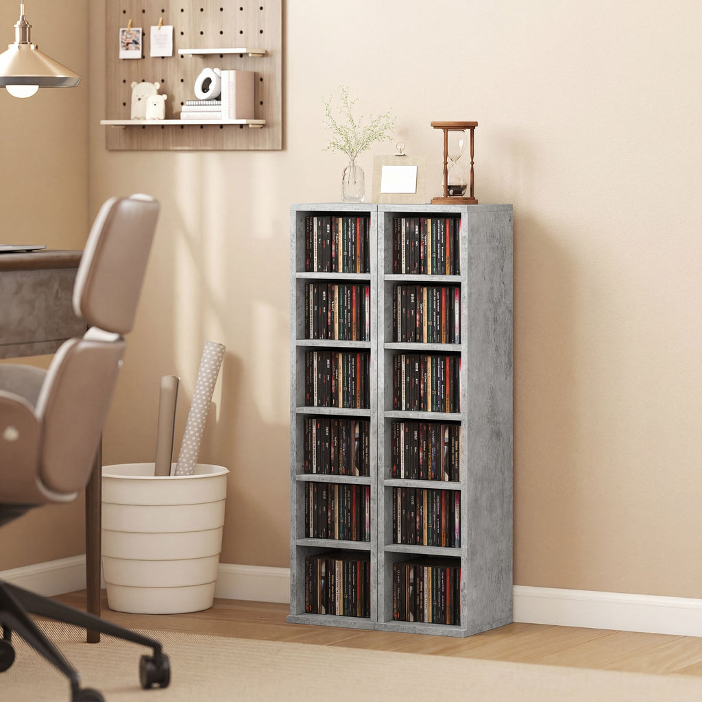 Set of 2 CD Media Display Shelf Unit Tower Rack with Adjustable Shelves, Grey
