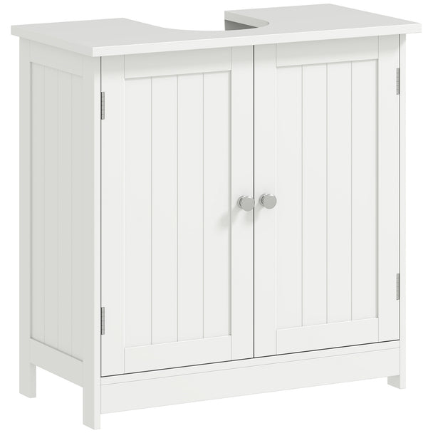 White under sink vanity cabinet with two doors fitted around a pedestal basin