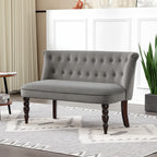 Velvet 2 Seater Sofa, Button Tufted Wingback Loveseat with Rubber Wood Legs for Living Room, Bedroom, Charcoal Grey