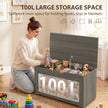 HOMCOM 100L Home Storage Box, with Safety Hinge - Dark Grey Wood-Effect – view 4