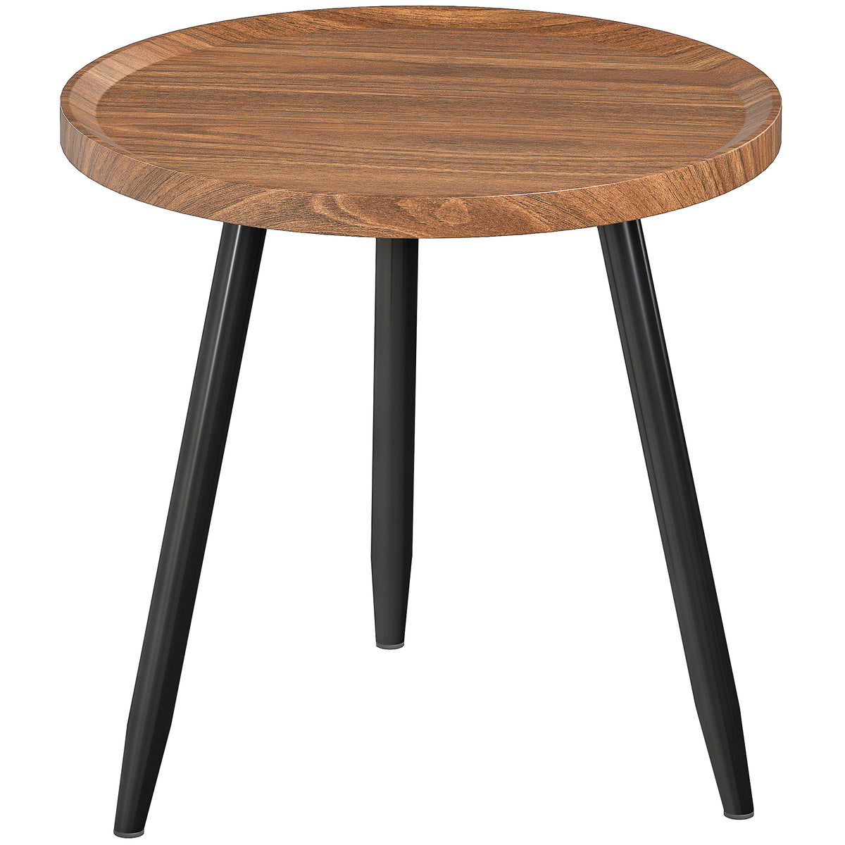 40 cm Round Tray-Top Side Table with Steel Frame – Chestnut