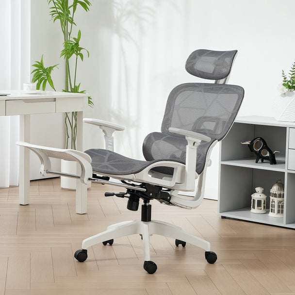 HOMCOM Multi-Adjustable Mesh Office Chair - Grey and White – view 2