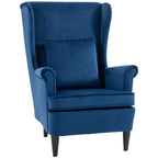 Modern Accent Chair with High Backrest and Pillow, Velvet-Feel Fabric Reading Chair with Solid Wood Legs, Blue