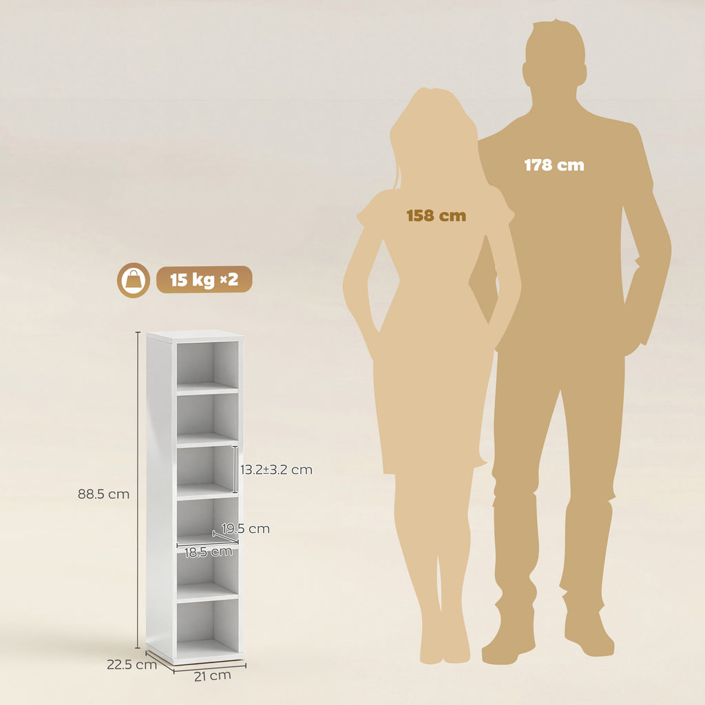 Set of 2 CD Media Display Shelf Unit Tower Rack with Adjustable Shelves, High Gloss White