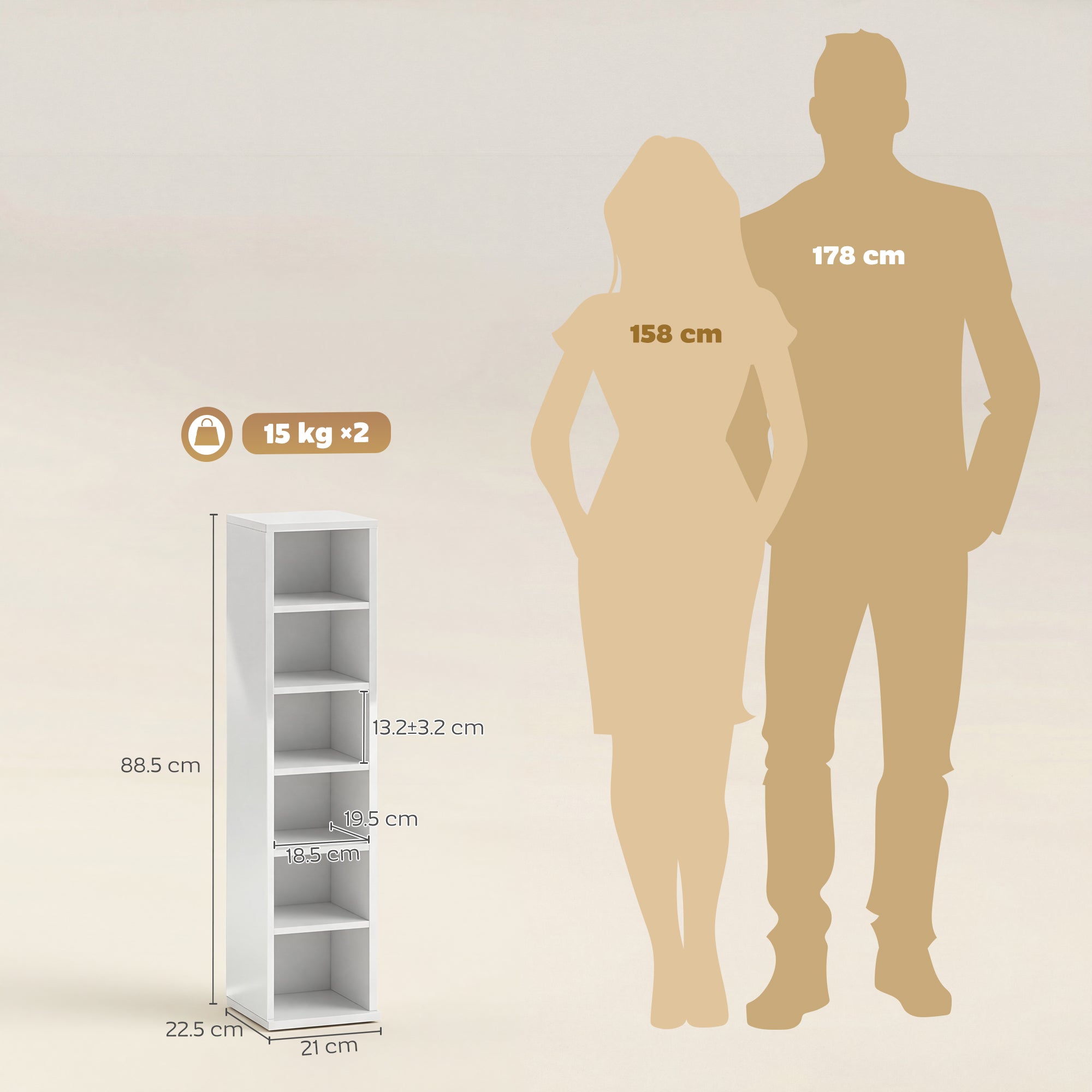 Set of 2 CD Media Display Shelf Unit Tower Rack with Adjustable Shelves, High Gloss White
