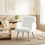 Lounge Chair Velvet Upholstered Armchair with Spring Cushion for Living Room Bedroom Cream White