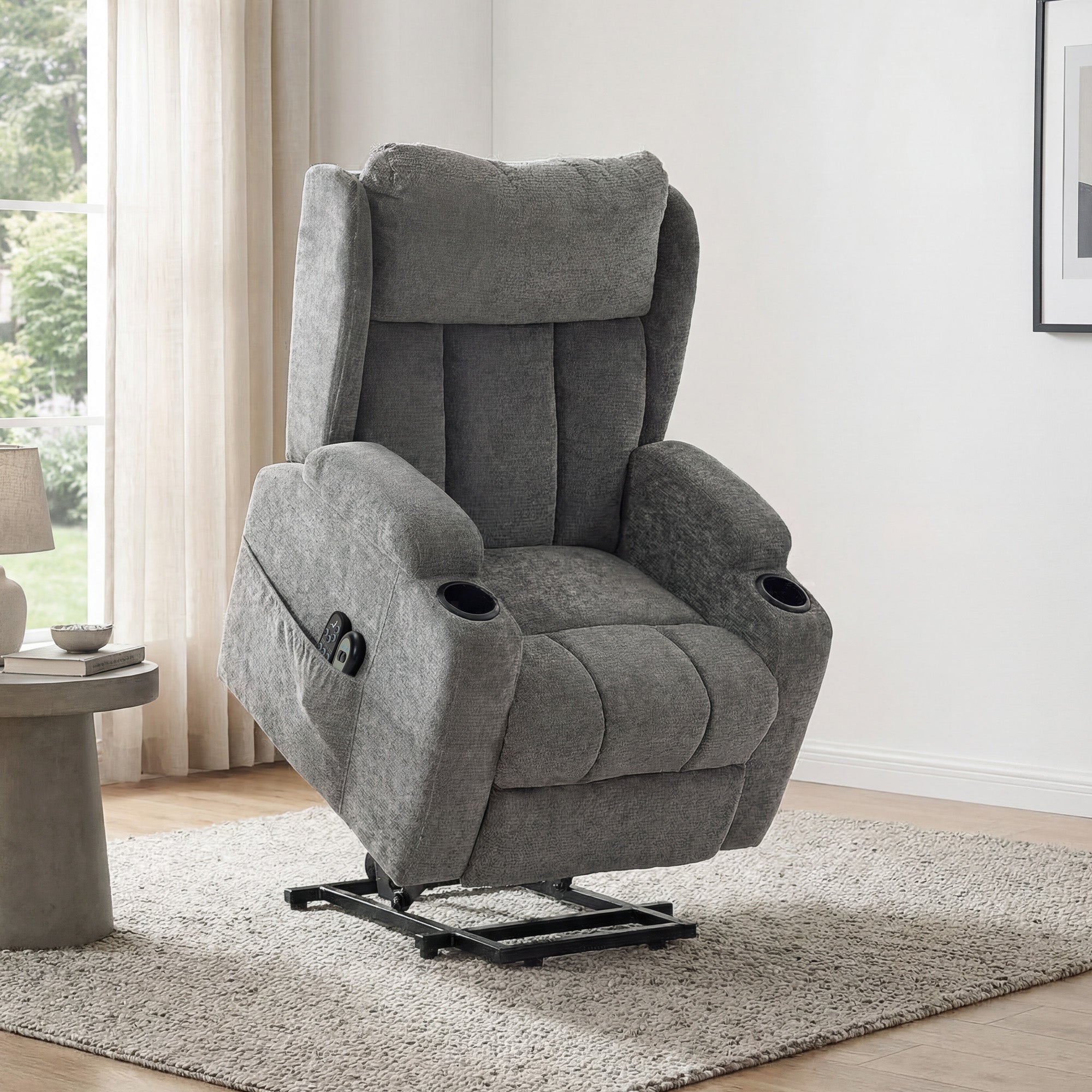 HOMCOM Power Lift Recliner Chair with Vibration Massage and Heat, Chenille Riser and Recliner Armchair for Elderly, Grey