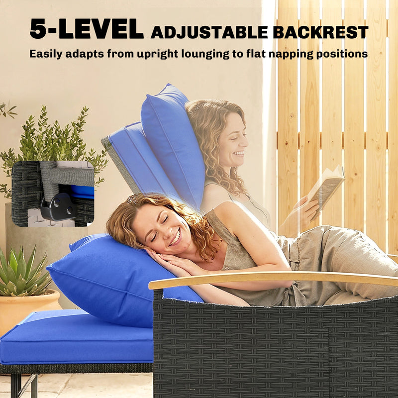 Rattan storage daybed, brown & blue – image 5