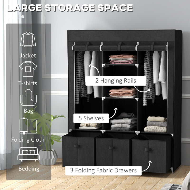 Black fabric wardrobe with drawers – image 4