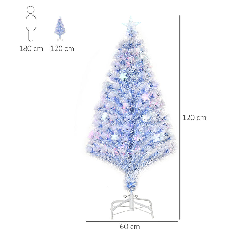 HOMCOM 4FT Artificial Fibre Optic Christmas Tree Seasonal Decoration w/ LED Lights Pre-Lit Easy Store White Blue – view 3