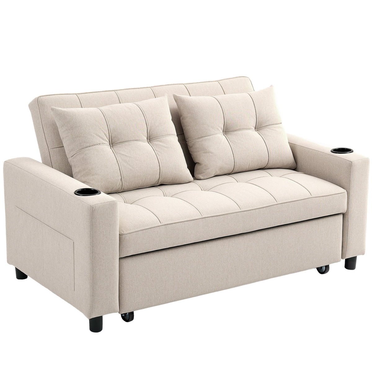 157 cm 3-in-1 Pull-Out Sofa Bed with Cup Holders – Beige