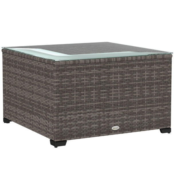 Square dark grey rattan garden side table with tempered glass top
