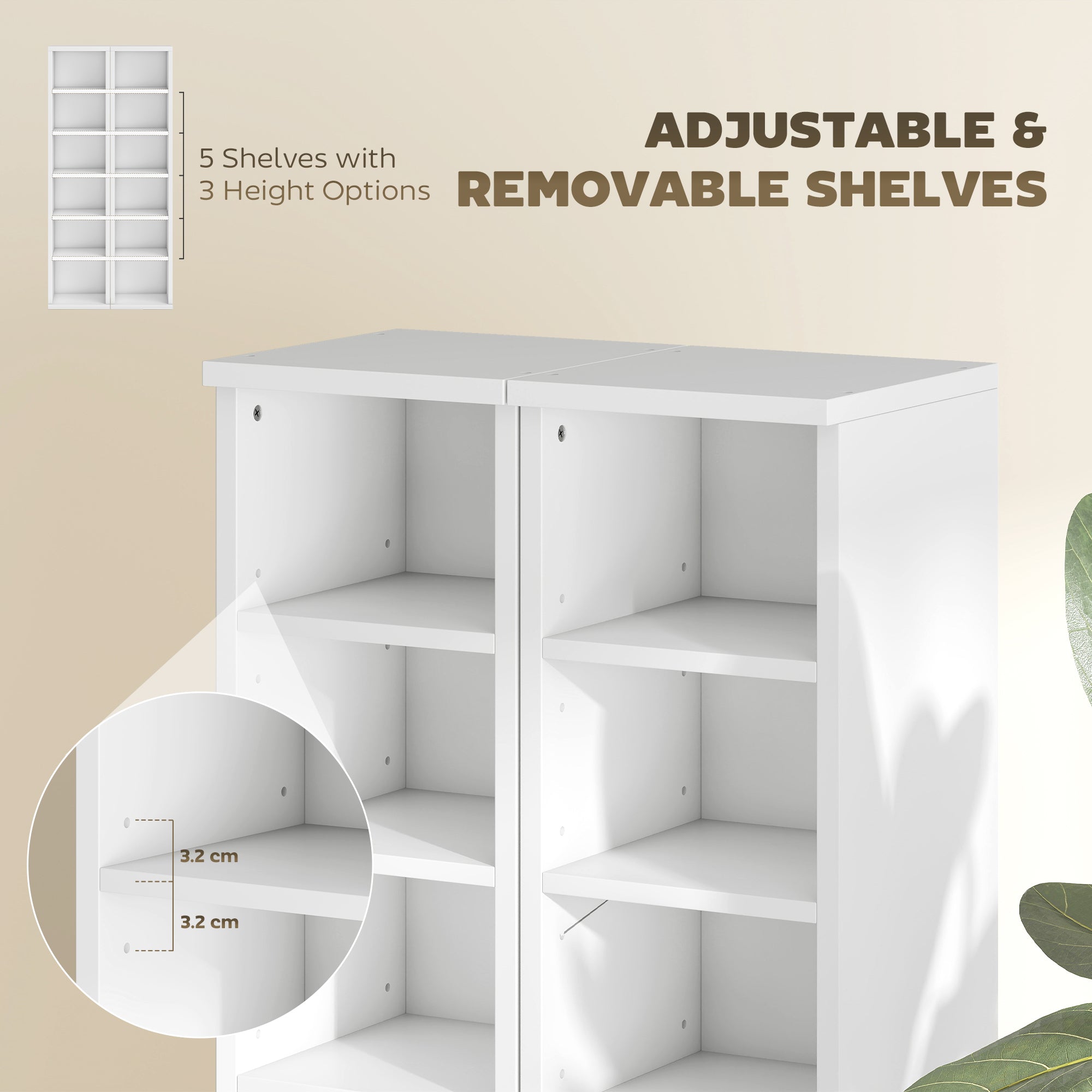 Set of 2 CD Media Display Shelf Unit Tower Rack with Adjustable Shelves, White