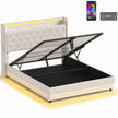 Cream 5ft king ottoman storage bed with cushioned headboard, LED lights and lifted storage base