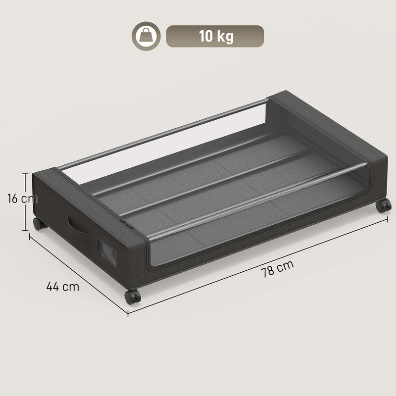 HOMCOM 40L Under Bed Storage On Wheels Pack of 2, Fabric Rolling Under Bed Drawers with Clear Lid, Zip, Steel Frame – view 3