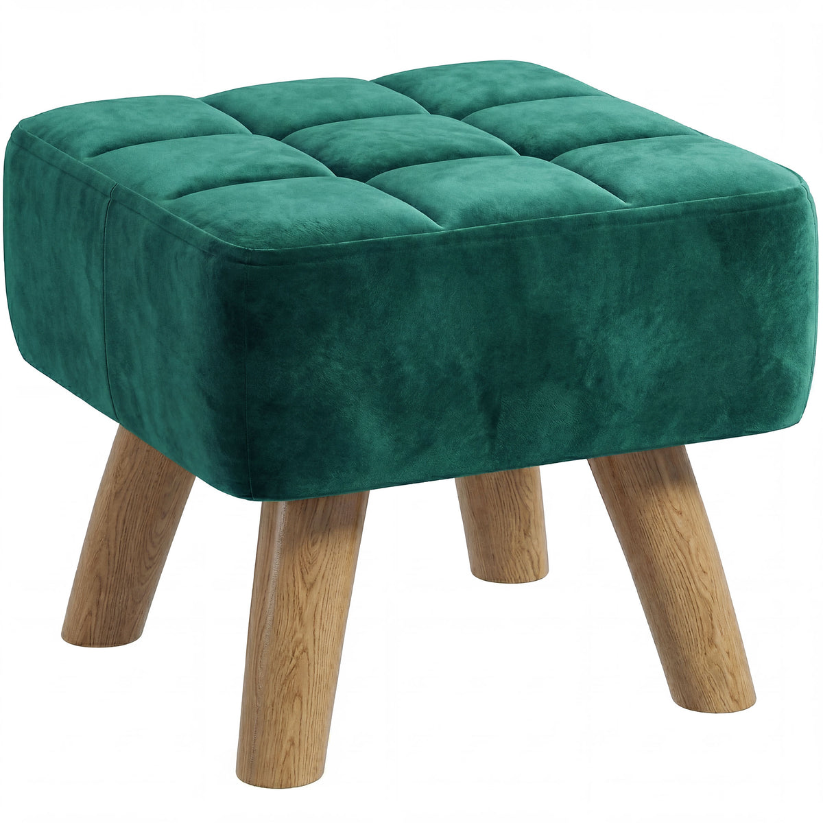 27 cm Tufted Velvet Padded Footstool – Dark Green
