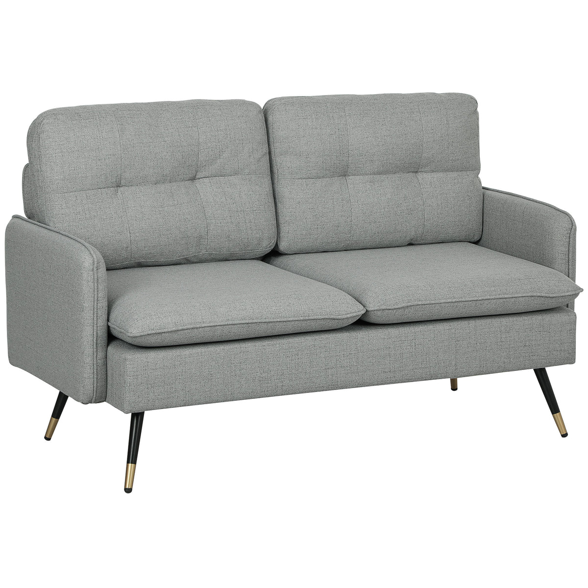 139 cm Button-Tufted 2-Seater Sofa with Steel Legs – Grey
