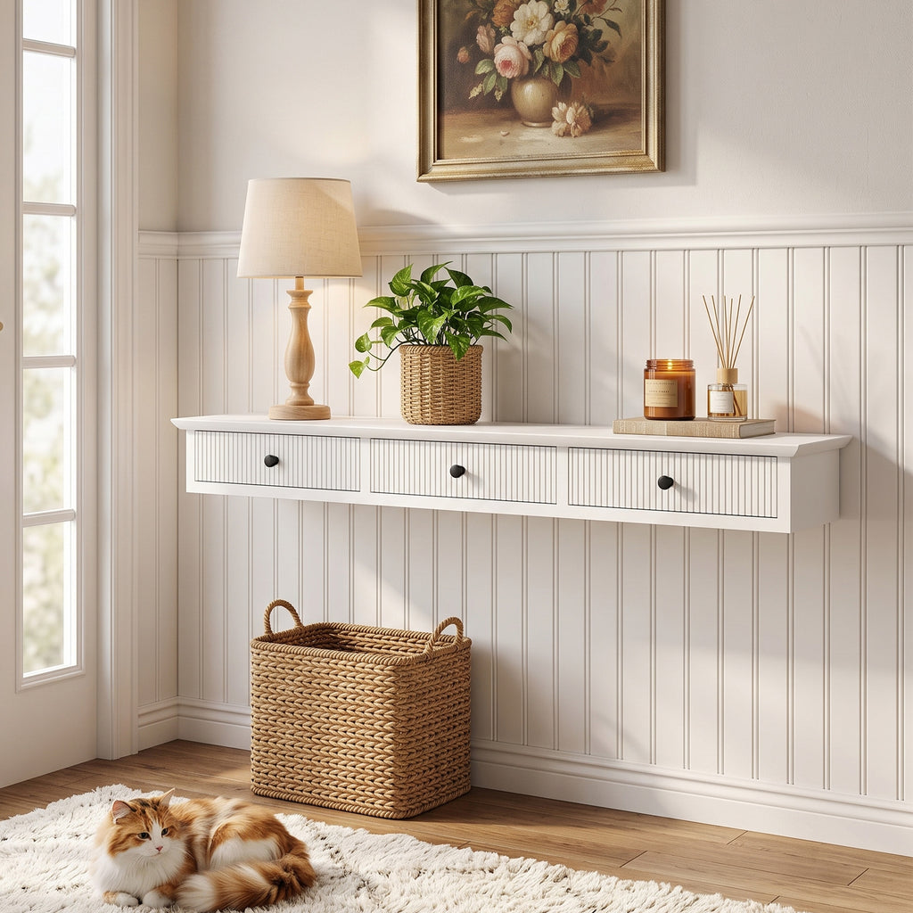 Shelf Wall-Mounted Storage Shelf Shelving Unit MDF 93 x 15 x 10 cm Entryway Kitchen Living Room, White