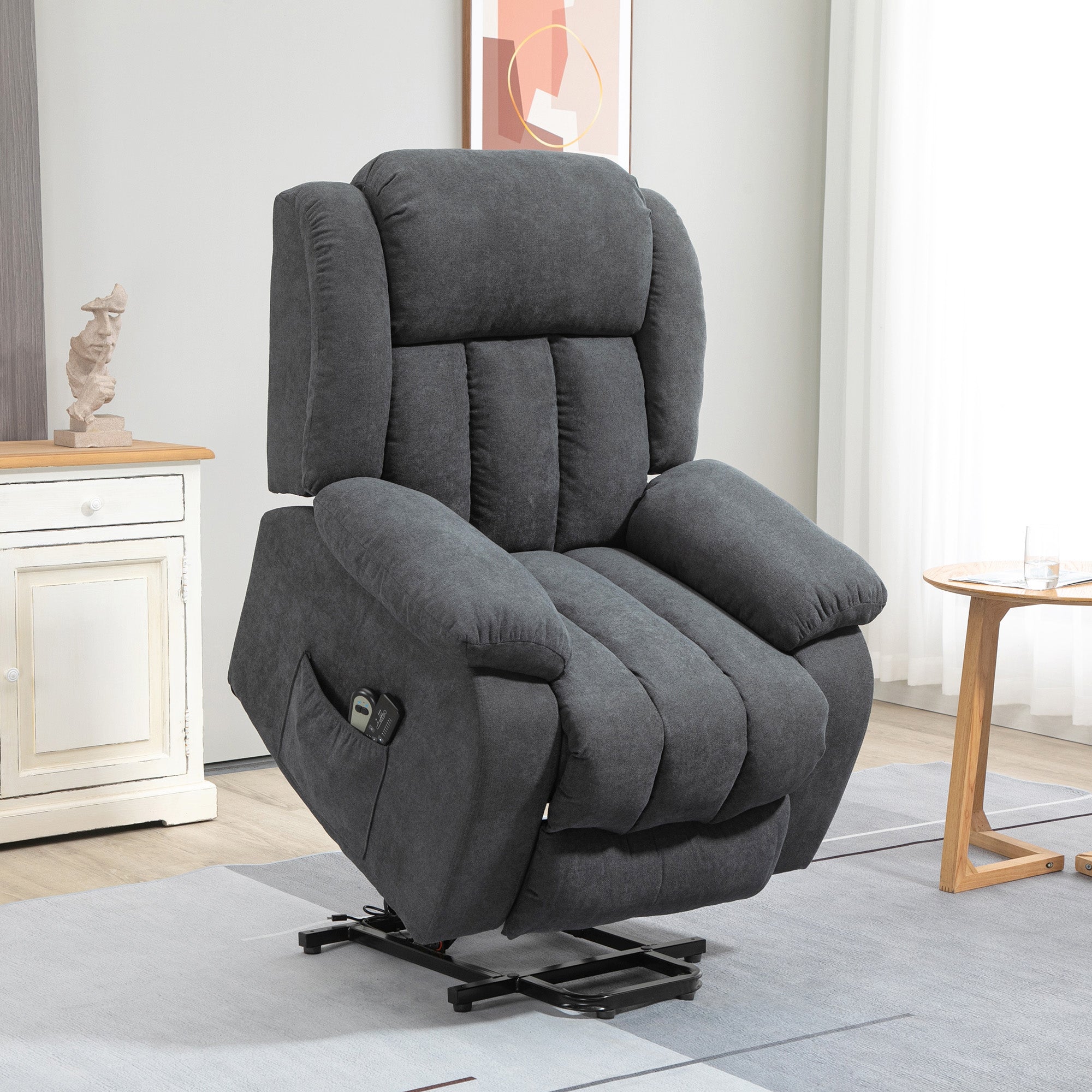 HOMCOM Power Lift Recliner Chair with Vibration Massage, Lift Chair for Elderly with Footrest, Remote, Side Pocket, Dark Grey