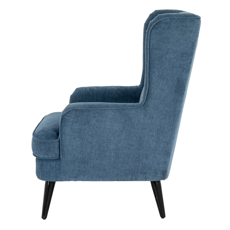 side view showing the wing and scrolled arm