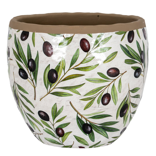 Verdal large ceramic planter with olive branch print
