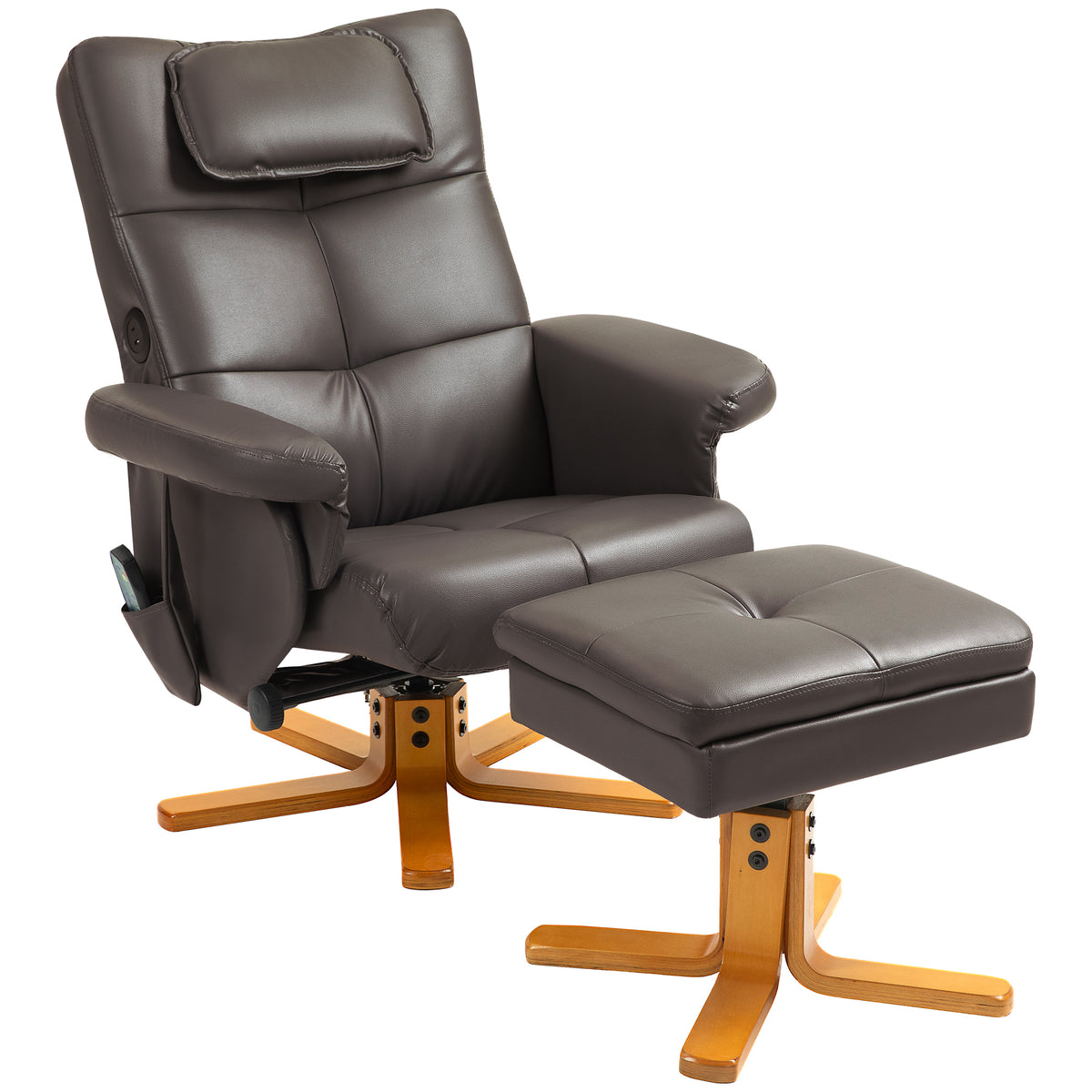 Faux Leather Massage Recliner with Storage Ottoman – Dark Brown