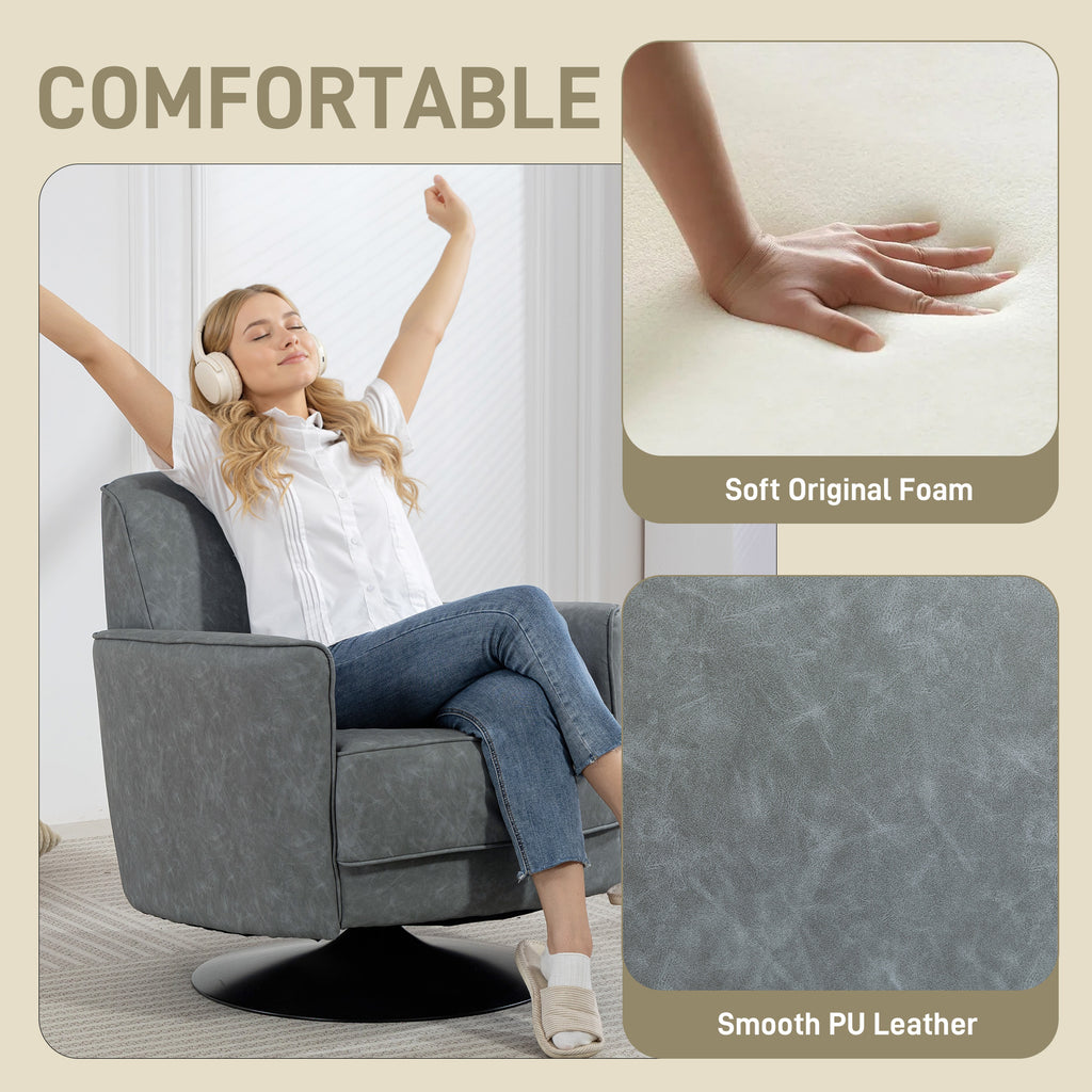 Upholstered Swivel Accent Chair with Thick Padding, Grey