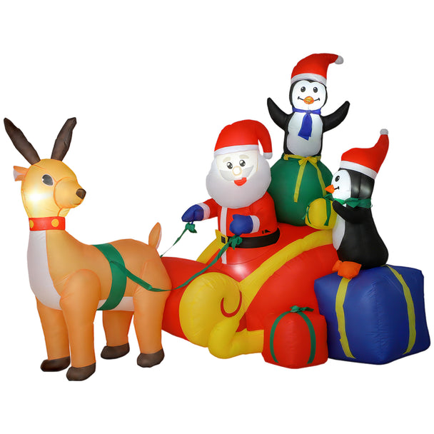 6ft Santa Sleigh and Penguin Christmas Inflatable on a white background