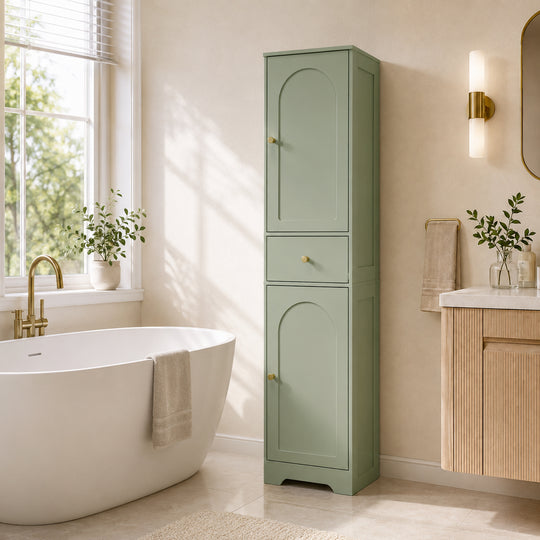HOMCOM Tall Bathroom Cabinet with Arched Doors - Light Green – view 2