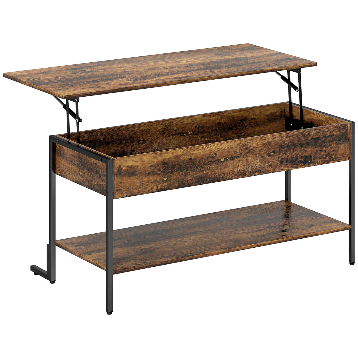 95 cm Industrial Lift-Top Coffee Table with Storage – Rustic Brown