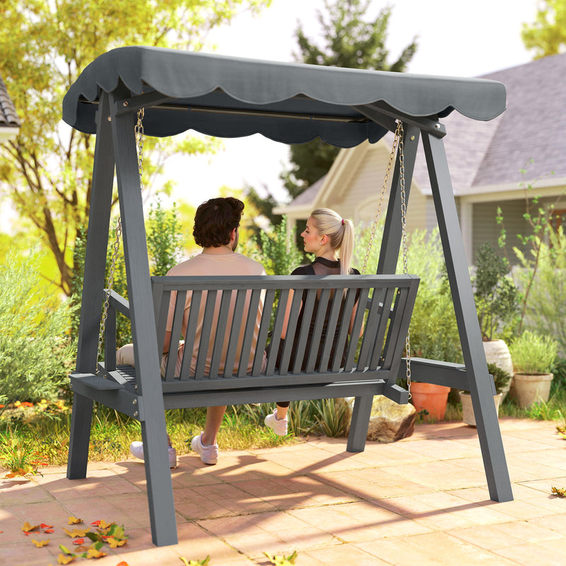 Outsunny 2 Seater Garden Swing Seat with Canopy, Wooden Swing Chair, Outdoor Hammock Bench for Balcony Patio Porch, Grey – view 8