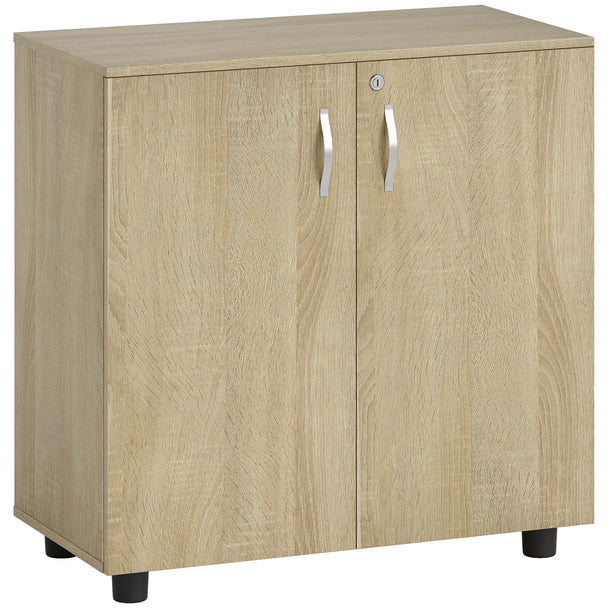 Oak-effect two-door lockable office storage cabinet with inner shelf