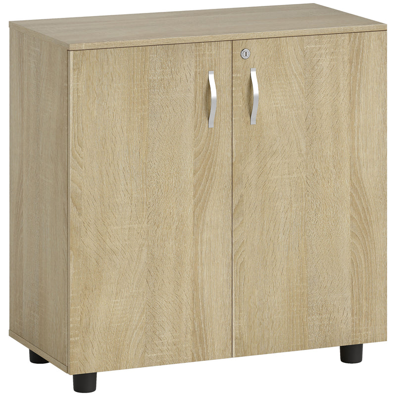 Oak-effect two-door lockable office storage cabinet with inner shelf