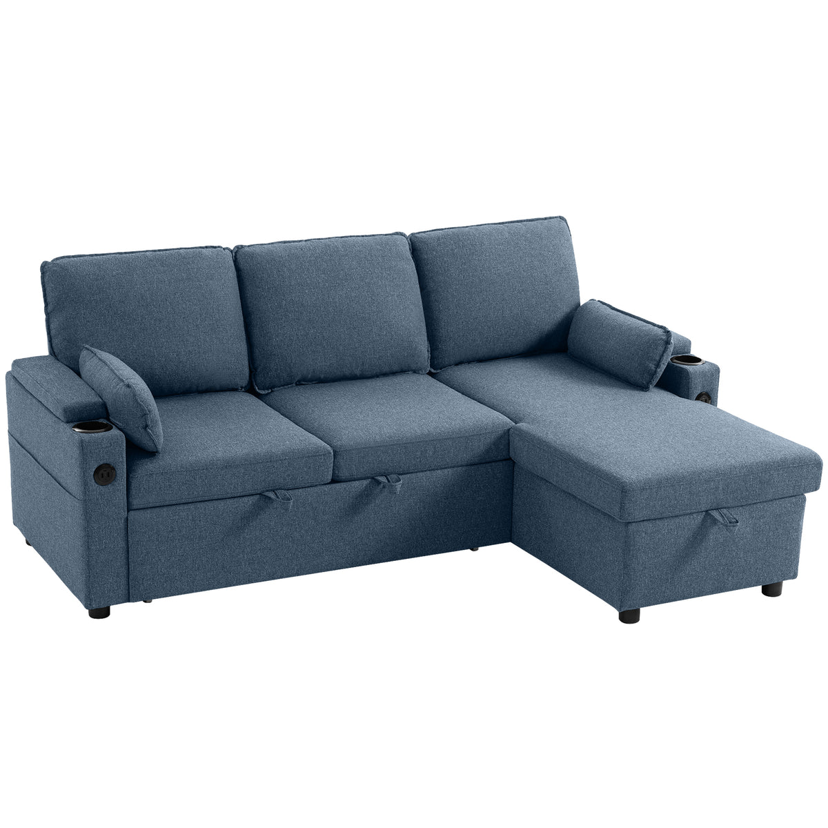 L-Shaped Corner Sofa Bed with Reversible Storage Chaise – Blue