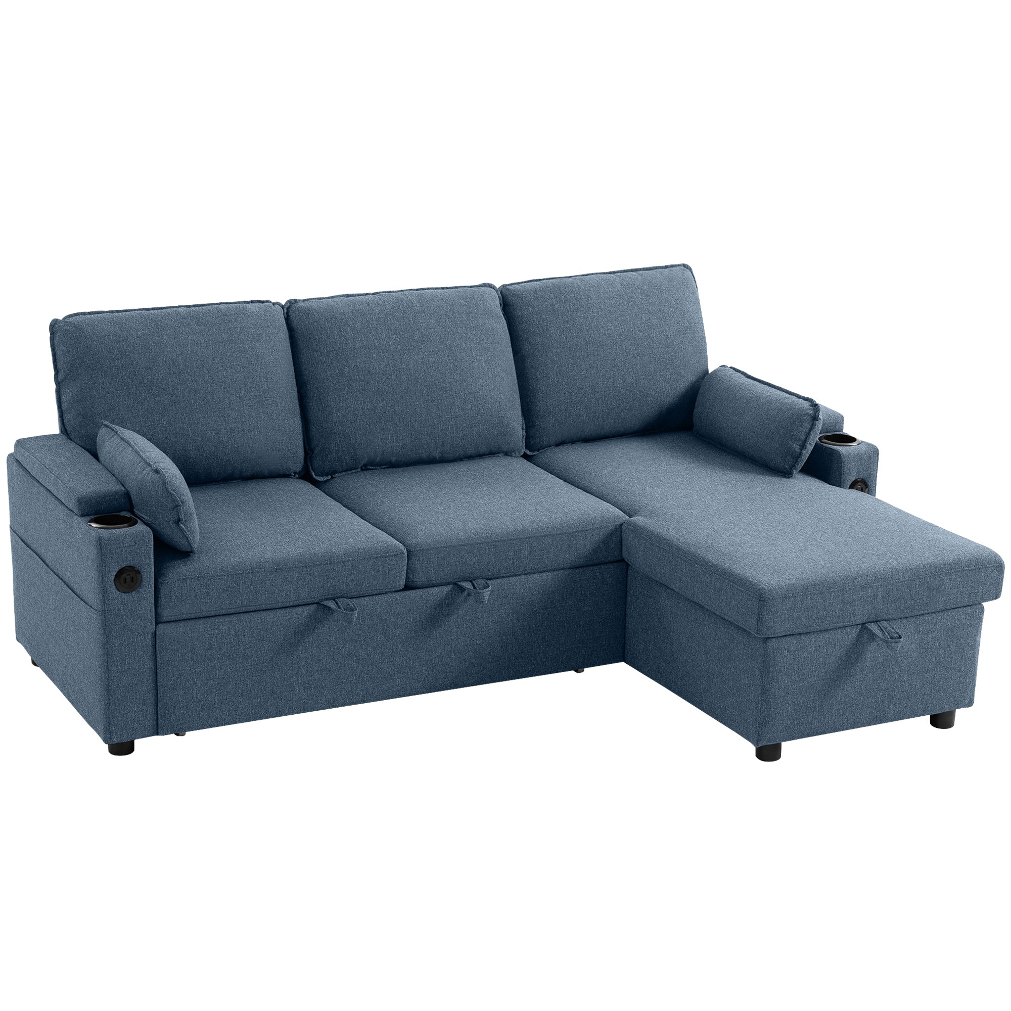 Corner Sofa Bed, L Shaped Sleeper Sectional Sofa with Reversible Storage Chaise, Blue
