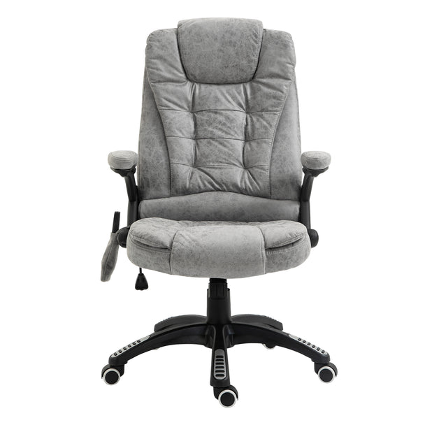 Grey microfibre heated massage recliner office chair with padded armrests, high back and remote