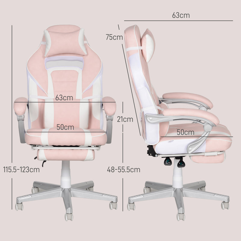 Reclining gaming chair – pink & white – image 3