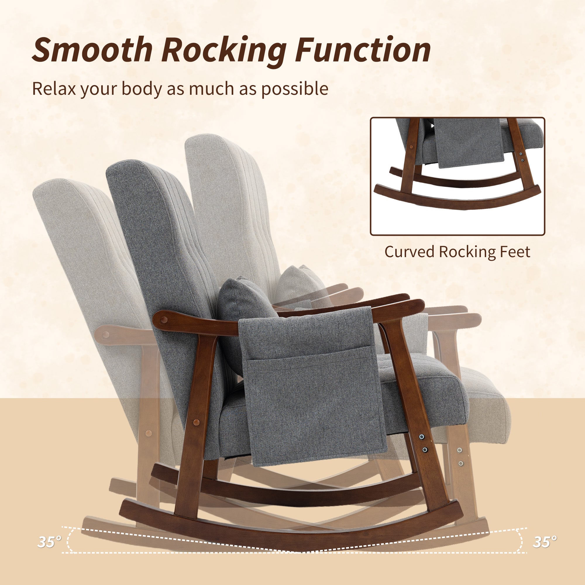 Wood Frame Rocking Accent Chair - Grey