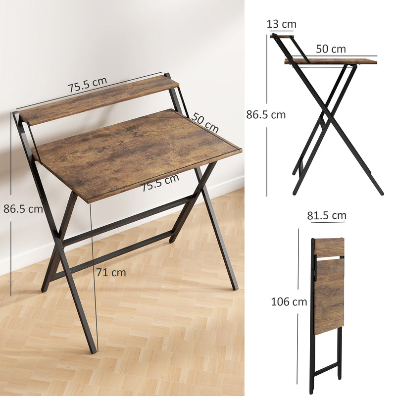 HOMCOM 81.5 cm Folding Computer Desk with Monitor Shelf - Rustic Brown – view 3