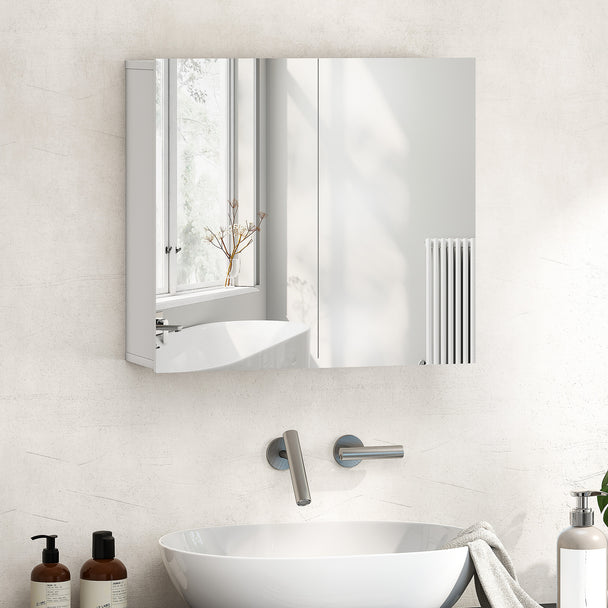 HOMCOM Double-Door Bathroom Mirror Cabinet - White – view 2