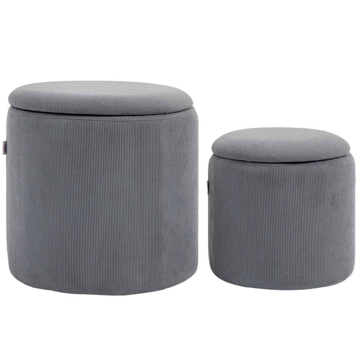 Set of 2 Corduroy Storage Ottomans – Grey