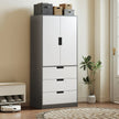 HOMCOM Modern Clothes Storage Cupboard Unit, 3 Drawer 2 Door Wardrobe with Hanging Rod, Grey – view 10