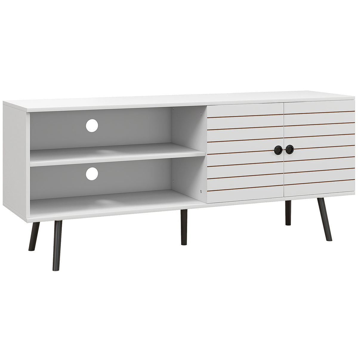 145 cm TV Stand with Fluted Cupboard & Open Shelves – White